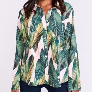 Show me Your Mumu Peachy Palm Button Front Long Sleeve Shirt